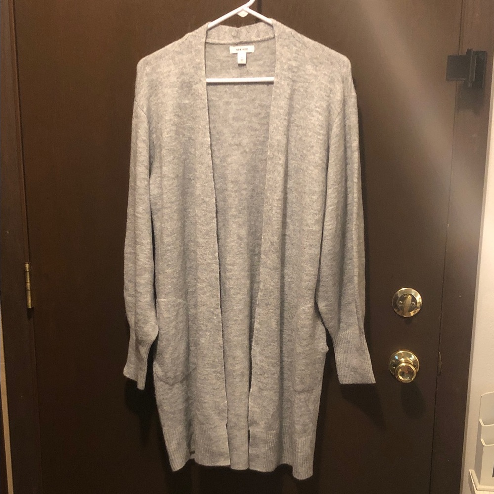 Nine West Light Gray Open Front Long Cardigan
